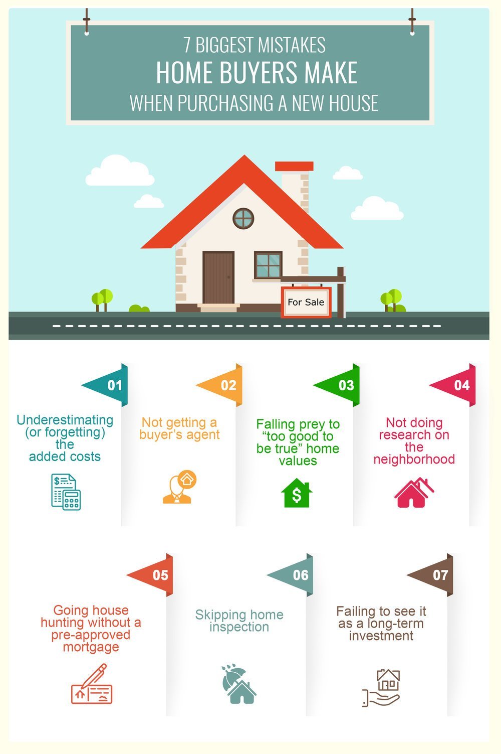 It's easy to fall in love with your dream house (and the idea of finally buying one), and we all know that when you're as enamored as you are pressured to take a big leap, your judgment could be clouded. Remember that stakes are high when you’re purchasing a house, so here’s a list of major mistakes you should avoid doing at all costs: – illustration for First-Time Home Buyers, Are You Making These 7 Mistakes?